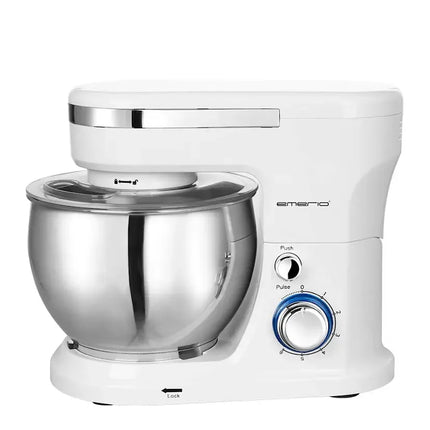 Vit köksassistent med rostfri skål från Nordic Cookware på vit bakgrund