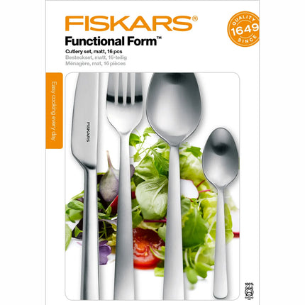 Fiskars bestickset Functional Form 16 delar, matt rostfritt stål mot sallad, Nordic Cookware