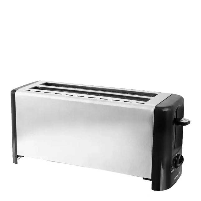 Modern brödrost i rostfritt stål från Nordic Cookware, två långa fack, svart och silver design