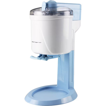 Ismaskin i vit och blå färg, köksprodukt från Nordic Cookware, modern design.