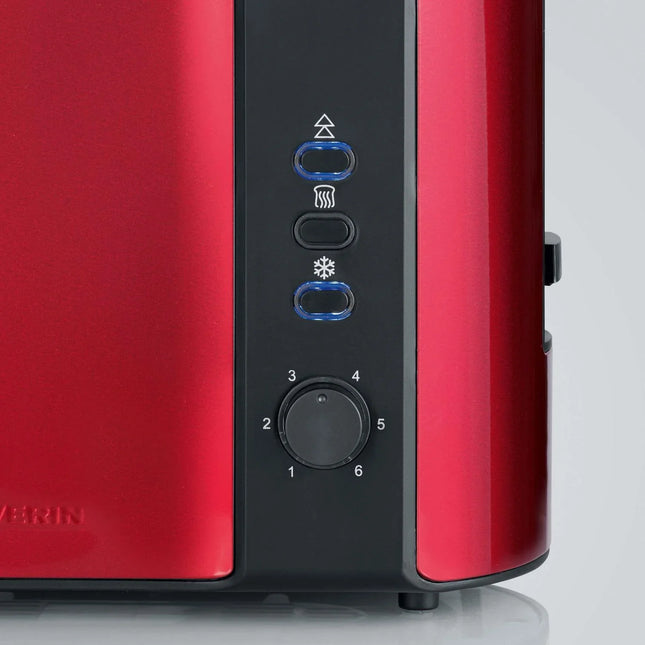 Röd brödrost med kontrollpanel och flera funktioner från Nordic Cookware