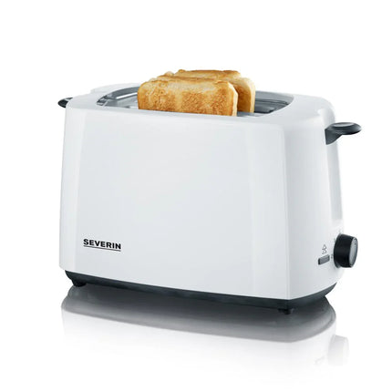 Vit Severin-brödrost med två rostade brödskivor på köksbänk, Nordic Cookware