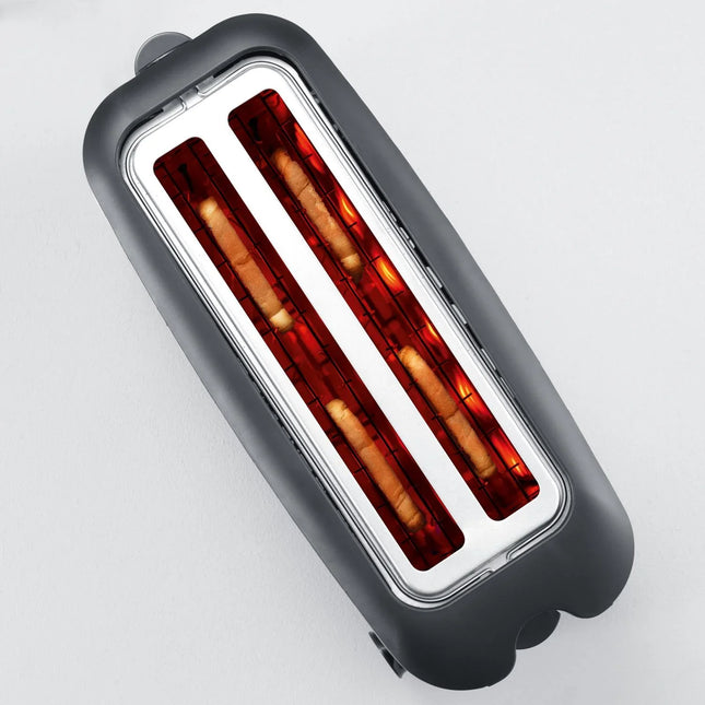 Modern brödrost i svart, två skivor rostat bröd, Nordic Cookware köksprodukt