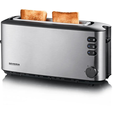 Rostfri Severin brödrost med två skivor rostat bröd, modern köksapparat
