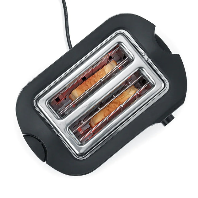 Brödrost i svart design med två rostade brödskivor, Nordic Cookware köksapparat