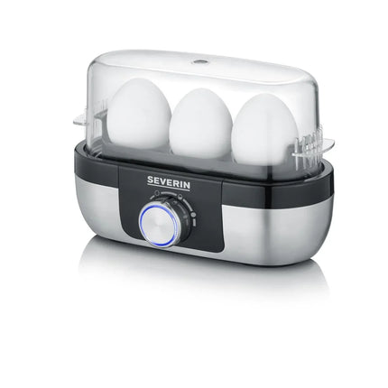 Modern äggkokare i rostfritt stål från Severin med tre ägg, Nordic Cookware köksprodukt