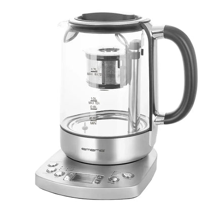 Emerio elektrisk tekokare i glas och rostfritt stål med digital kontrollpanel