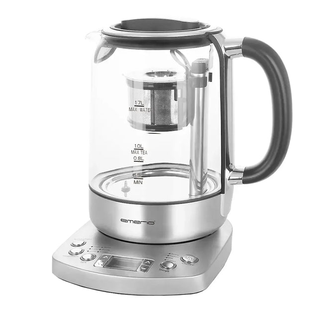 Emerio elektrisk tekokare i glas och rostfritt stål med digital kontrollpanel