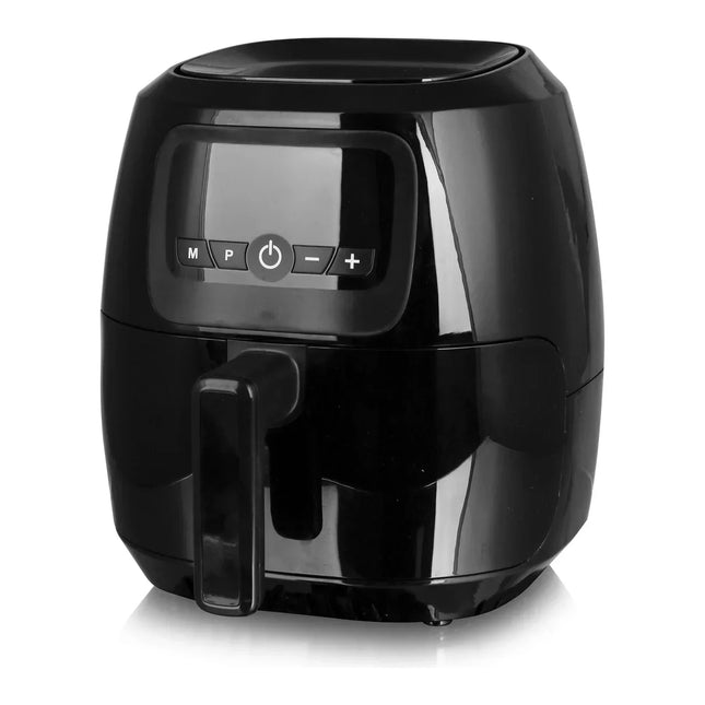 Svart airfryer med digital panel från Nordic Cookware, modern köksutrustning.