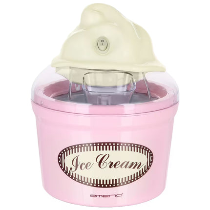 Rosa glassmaskin Emerio med lock och dekorativ text, produktfoto hos Nordic Cookware