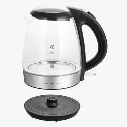 Glaskanna vattenkokare med svart handtag och löstagbar bas från Nordic Cookware