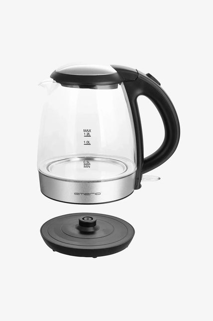 Glaskanna vattenkokare med svart handtag och löstagbar bas från Nordic Cookware