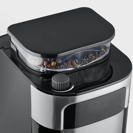 Modern kaffekvarn i svart och rostfritt stål med kaffebönor, Nordic Cookware