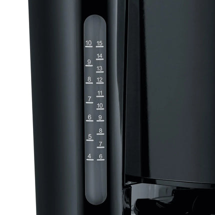 Närbild av svart kaffebryggare med vattennivåindikator, Nordic Cookware köksapparat