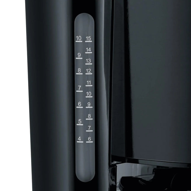 Närbild av svart kaffebryggare med vattennivåindikator, Nordic Cookware köksapparat