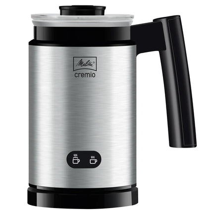 Melitta Cremio mjölkskummare i rostfritt stål med svart handtag, nordisk design