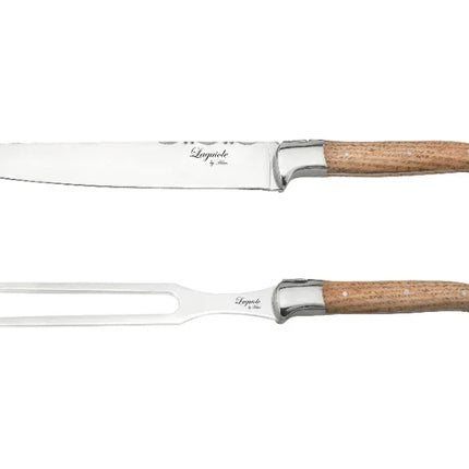 Skärset, 2-delat, ek/rostfritt stål, brunt - skärkniv och köttgaffel - Laguiole by Haws