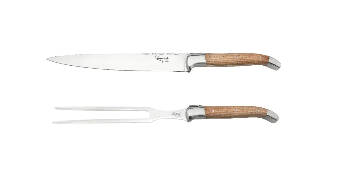 Skärset, 2-delat, ek/rostfritt stål, brunt - skärkniv och köttgaffel - Laguiole by Haws