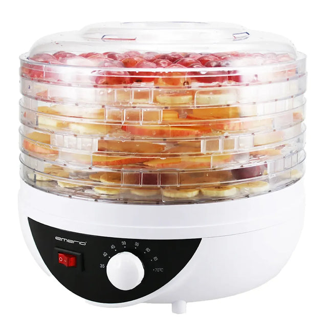 Matdehydrator med transparent lock, fylld med frukt, från Nordic Cookware på vit bakgrund.