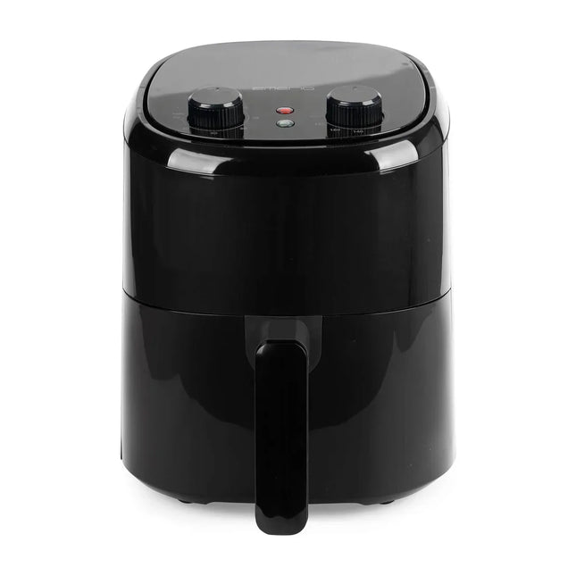 Svart airfryer med två rattar på ovansidan, produktfoto hos Nordic Cookware