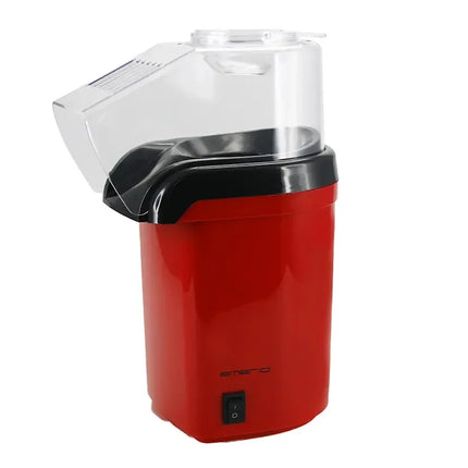 Röd popcornmaskin i modern design från Nordic Cookware, bordsmaskin med genomskinligt lock.