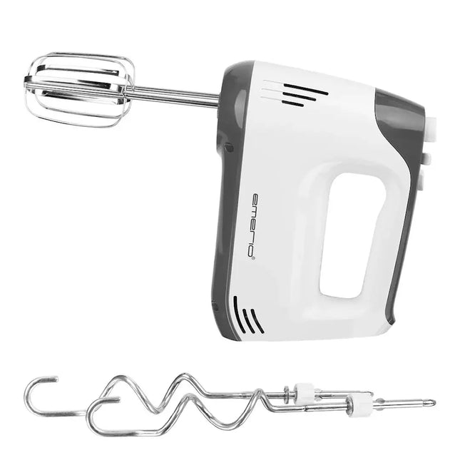 Vit och grå elektrisk handmixer med vispar och degkrokar från Nordic Cookware