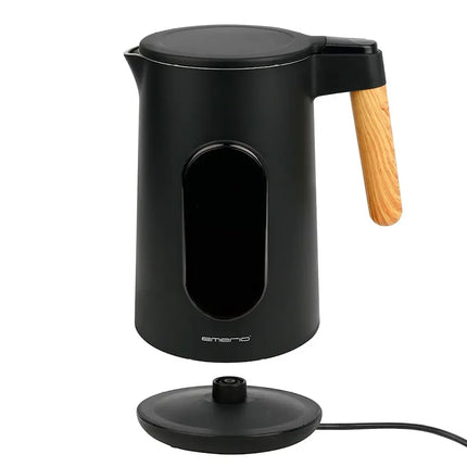 Svart elektrisk vattenkokare med trähandtag från Nordic Cookware, modern design