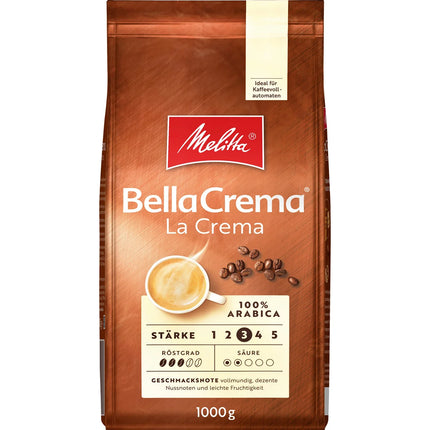 Melita BellaCrema La Crema 1 kg kaffe, hela arabicabönor, brun förpackning