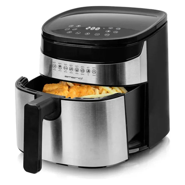 Modern airfryer i rostfritt stål med mat, köksapparat från Nordic Cookware