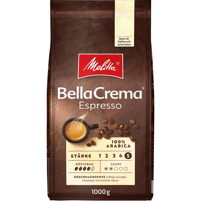 Melitta BellaCrema Espresso kaffebönor 1000g, mörkrost, för kaffemaskin, Nordic Cookware