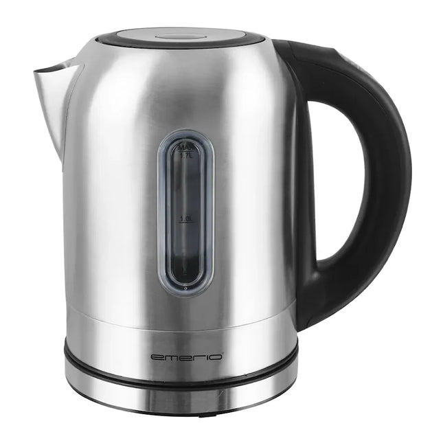 Modern vattenkokare i rostfritt stål från Nordic Cookware med svart handtag och nivåindikator.