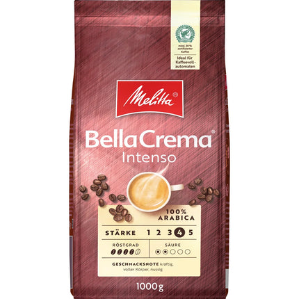 Melitta BellaCrema Intenso kaffe 1000g, 100% Arabica bönor, starkt, för kaffemaskin