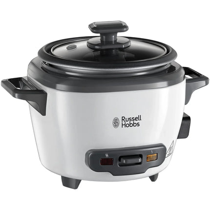Russell Hobbs riskokare i vitt från Nordic Cookware, modern design med glaslock och handtag.