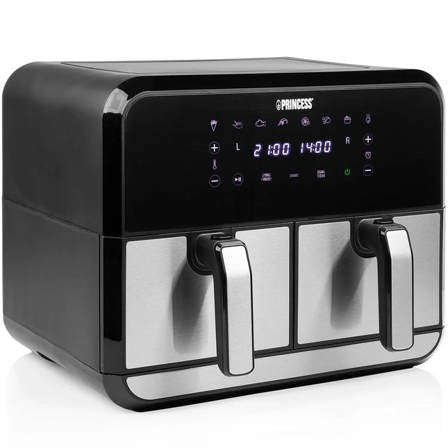 Dubbel airfryer Princess i rostfritt stål med digital display hos Nordic Cookware