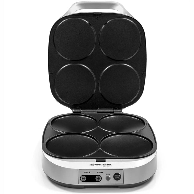Elektriskt pannkaksjärn med fyra runda formar från Nordic Cookware, öppet lock