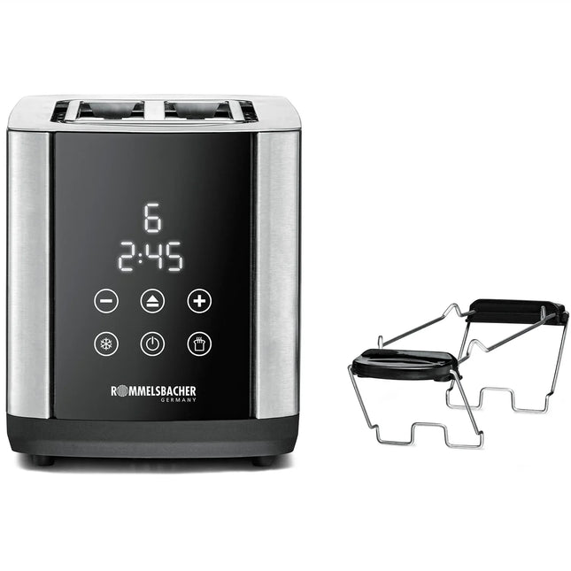 Modern digital rostfri brödrost med LED-display från Nordic Cookware, två brödhållare