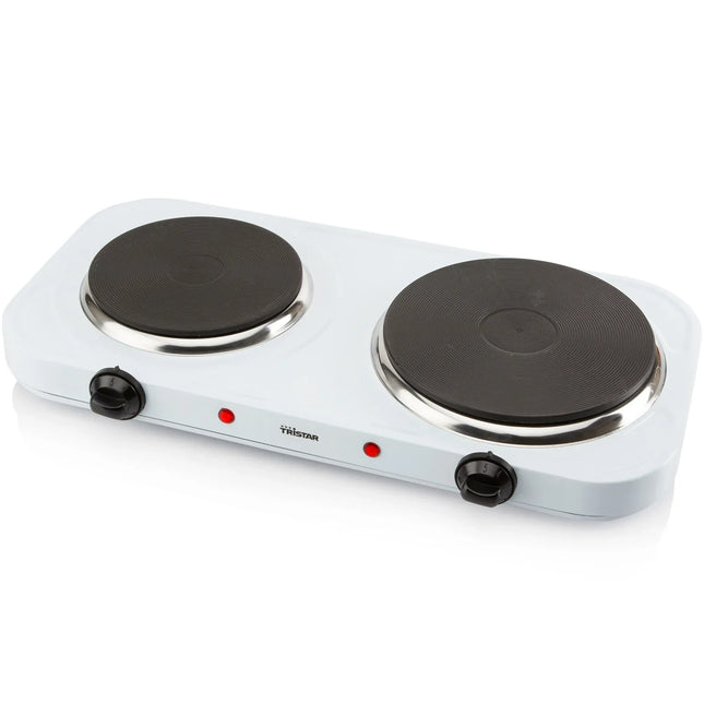 Dubbel kokplatta i vit design på Nordic Cookware, elektrisk bänkspis med två vred