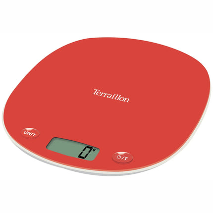Röd digital köksvåg Terraillon med display och knappar, Nordic Cookware köksutrustning