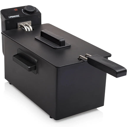 Svart fritös med lock och handtag, köksprodukt hos Nordic Cookware