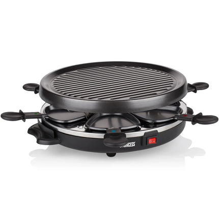 Elektrisk raclettegrill med svart grilltallrik, flera stekpannor, Nordic Cookware