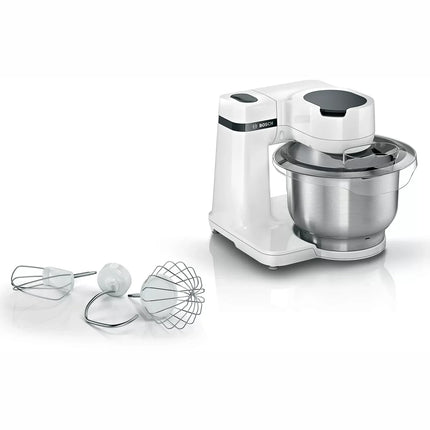 Vit köksmaskin från Bosch med rostfri skål och tre visptillbehör, Nordic Cookware