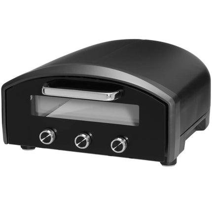 Modern svart pizzaugn med tre vred och glasfönster från Nordic Cookware