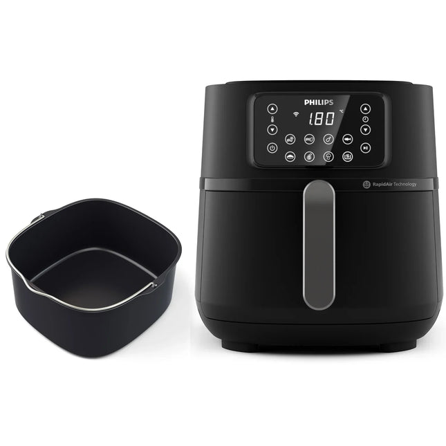 Svart Philips airfryer med avtagbar behållare, modern design från Nordic Cookware