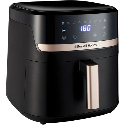 Modern svart airfryer från Russell Hobbs med digital panel, Nordisk köksutrustning