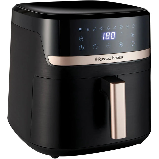 Modern svart airfryer från Russell Hobbs med digital panel, Nordisk köksutrustning
