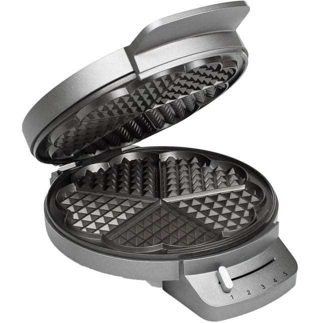 Öppet hjärtformat våffeljärn från Nordic Cookware i modern design med temperaturinställning.