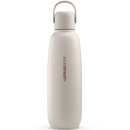 Beige Sodastream vattenflaska med handtag, minimalistisk design hos Nordic Cookware
