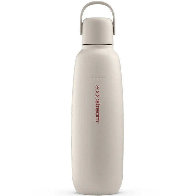 Beige Sodastream vattenflaska med handtag, minimalistisk design hos Nordic Cookware
