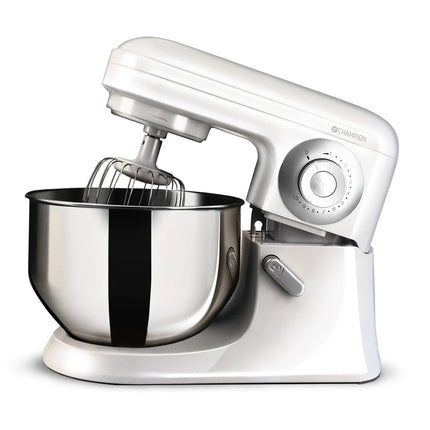 Vit köksassistent med rostfri bunke, visp och reglage på sidan från Nordic Cookware