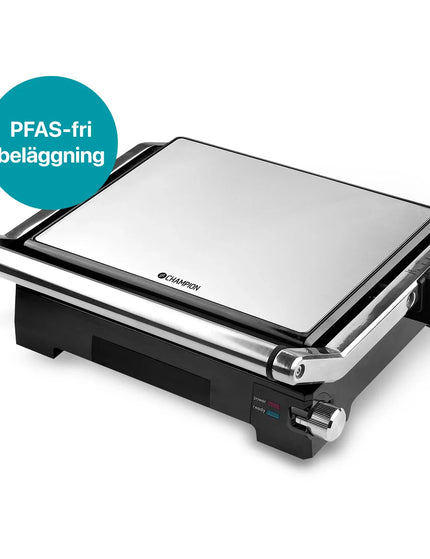 Kontaktgrill med PFAS-fri beläggning från Champion, rostfri yta, Nordic Cookware